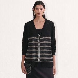 Bali Black Lace Zip Up Top Cardigan L